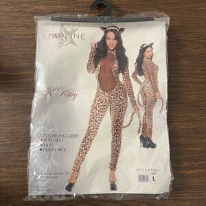 Leopard K Kitty Sexy Mesh Jumpsuit Halloween Costume Size Large